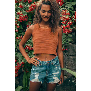 Lulus Get The Look Rust Orange Loose Knit Sweater Tank Top - Size S